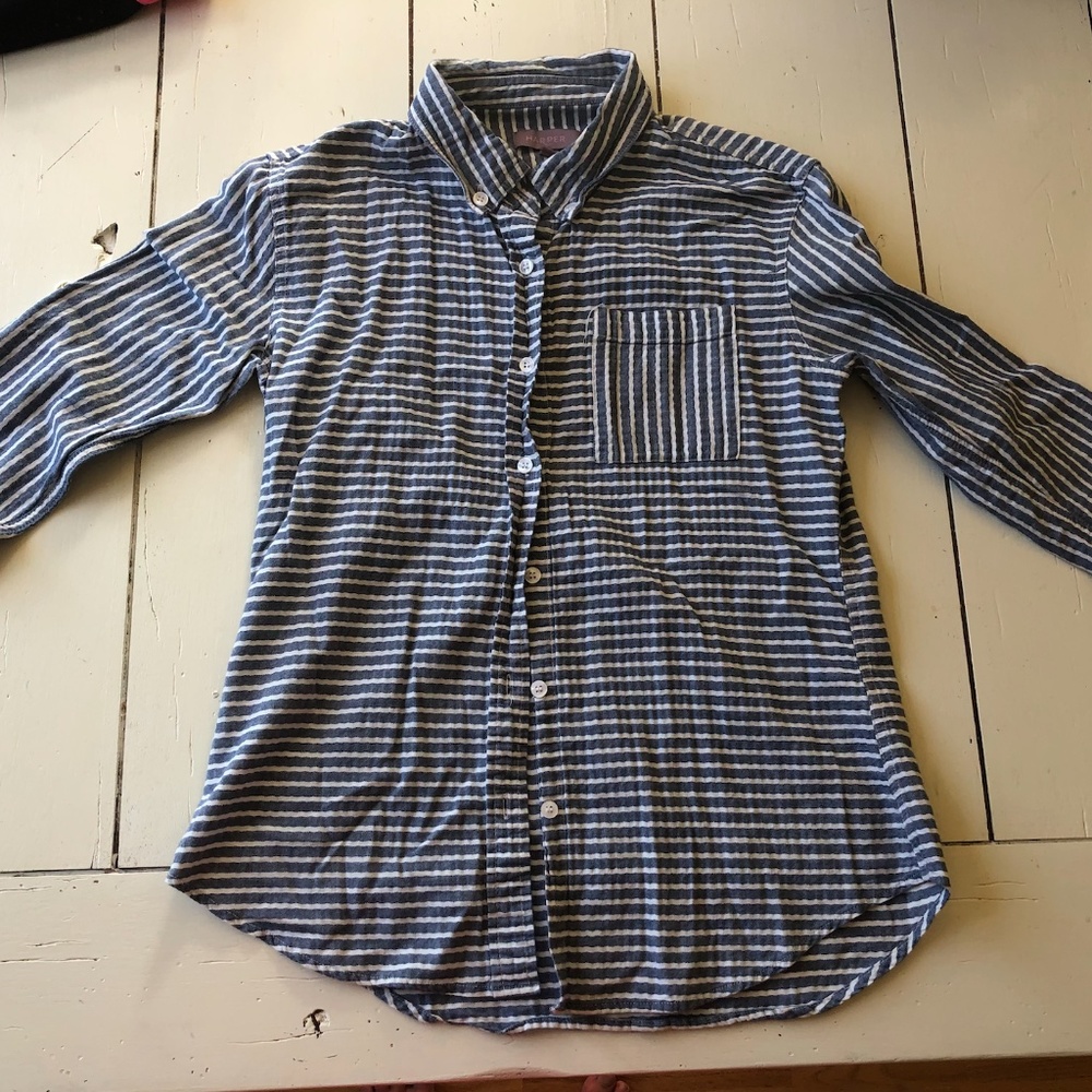 blue and white striped button down